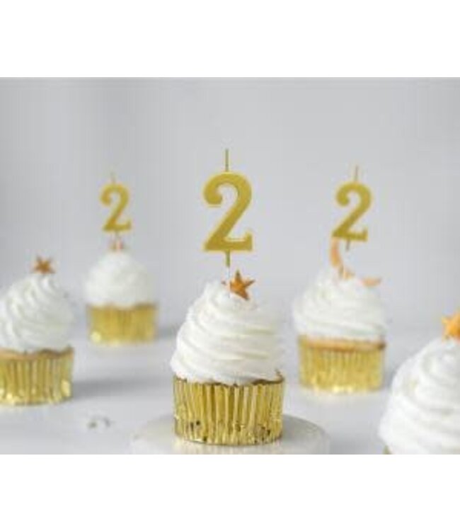 Kaarsje cijfer 2 | Metallic goud | 9.5cm