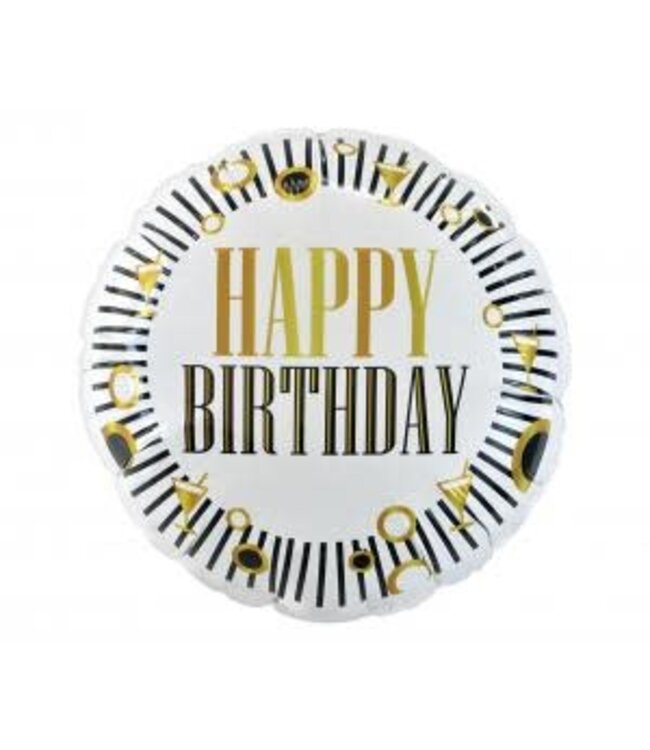 Folieballon Happy birthday | Goud/Zwart | 45 cm