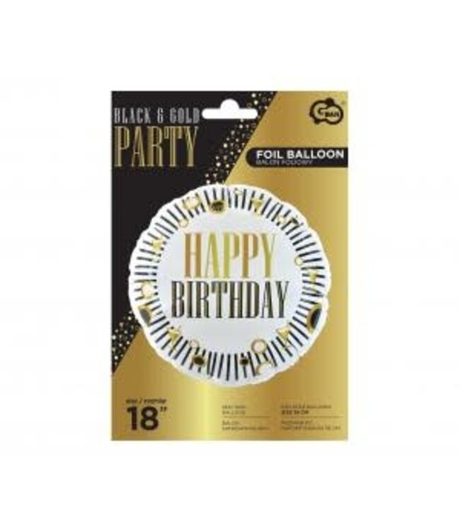 Folieballon Happy birthday | Goud/Zwart | 45 cm