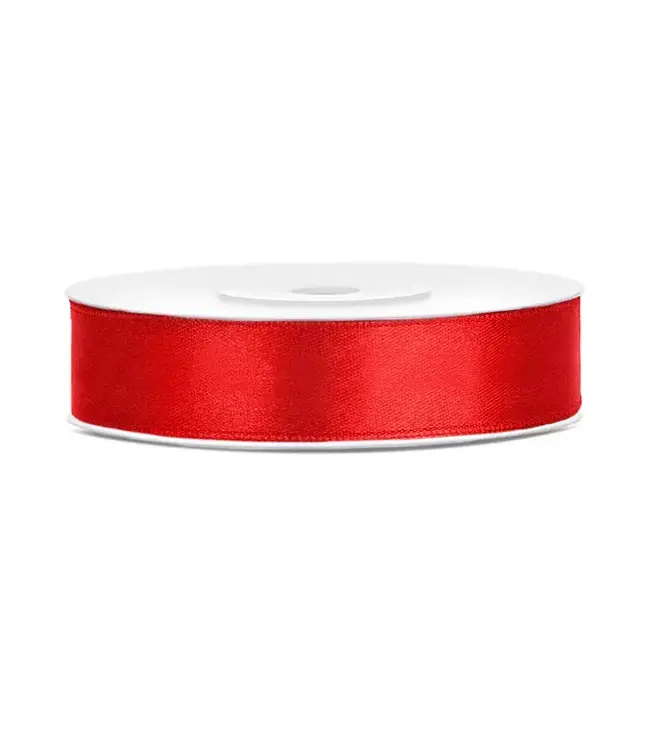 Satijnen lint rood 12mm breed- 25m lang