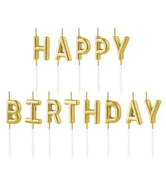 PartyPal Kaarsjes happy birthday goud | 7cm
