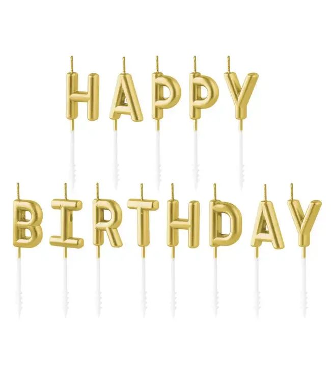 Kaarsjes happy birthday goud | 7cm