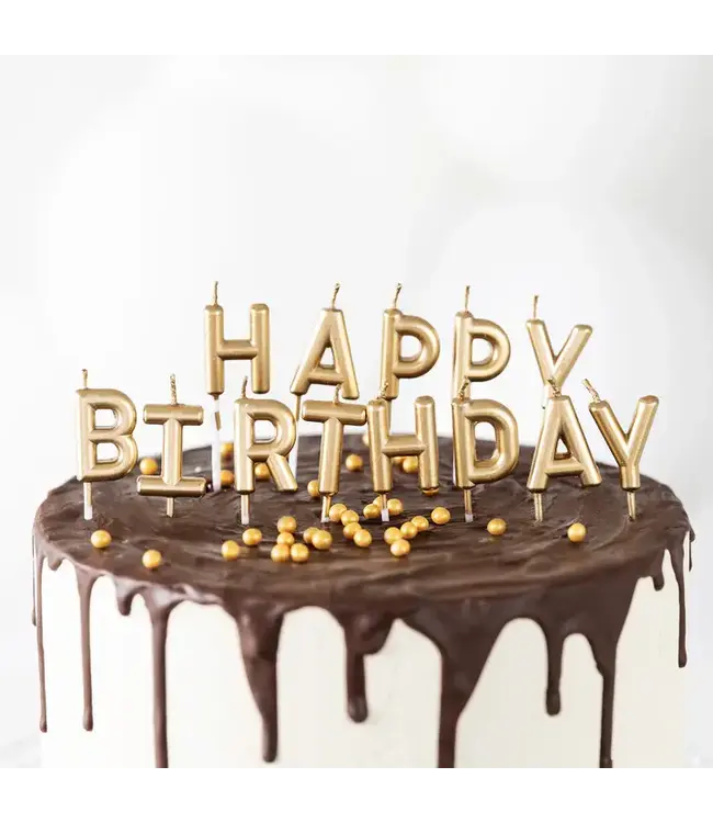Kaarsjes happy birthday goud | 7cm