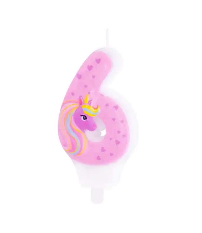 Unicorn kaarsje cijfer 6 | 8,2cm
