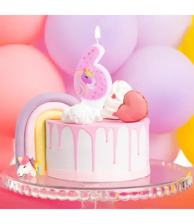 Unicorn kaarsje cijfer 6 | 8,2cm