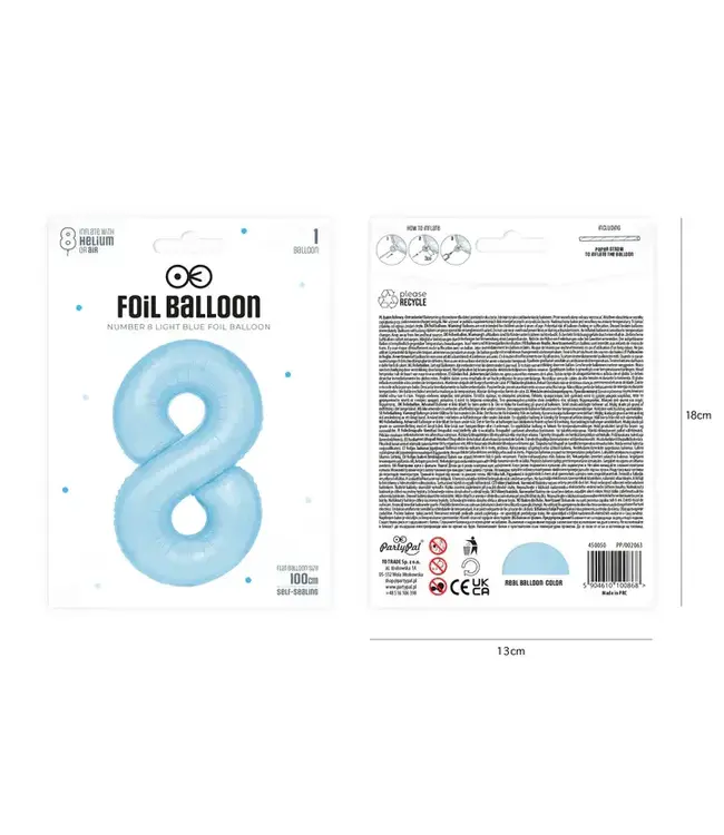 Cijferballon 8 Licht blauw | 100cm