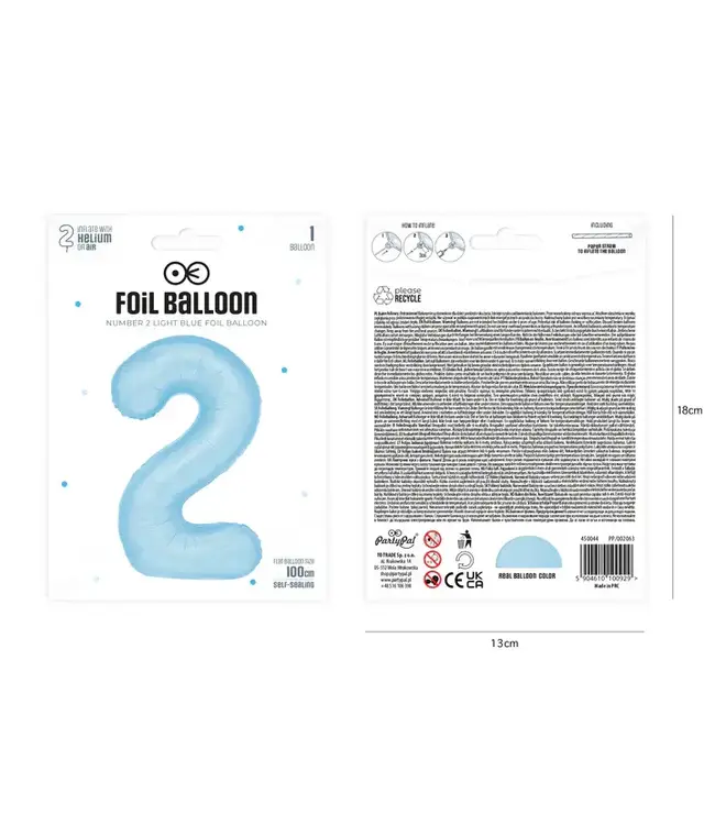 Cijferballon 2 licht blauw | 100cm