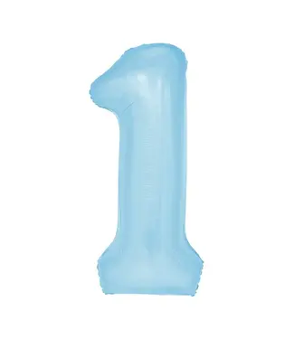 PartyPal Cijferballon 1 lichtblauw | 100 cm