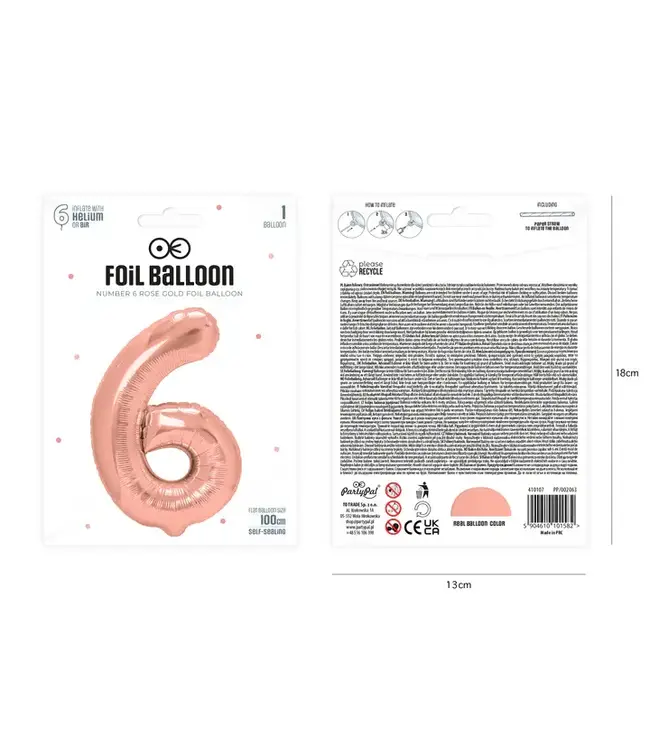 Cijferballon 6 Rosé goud | 100cm
