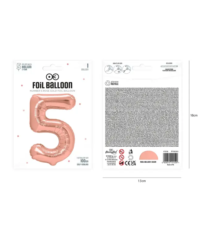 Cijferballon 5 Rosé goud | 100cm