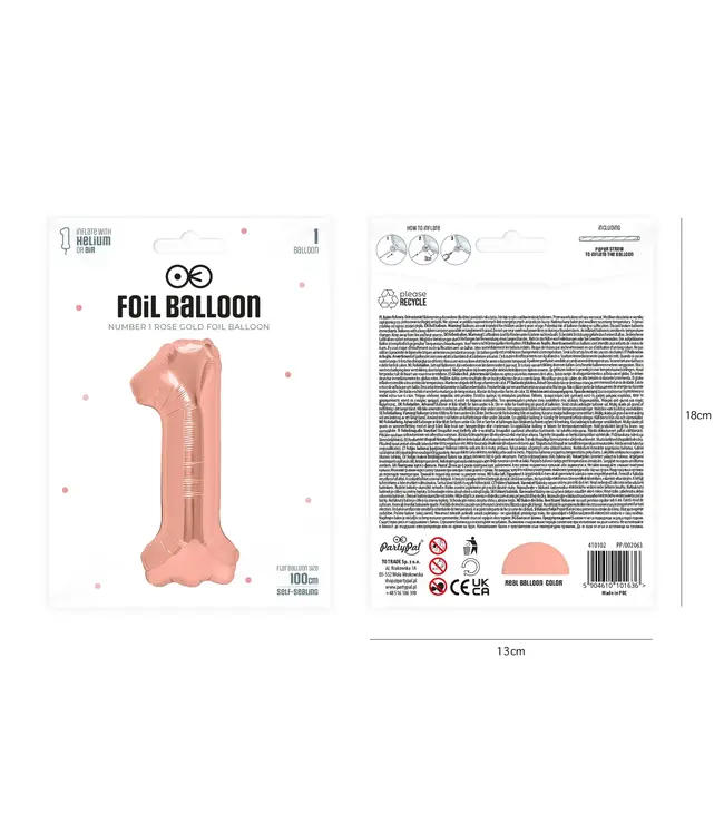 Cijferballon 1 Rosé goud | 100cm
