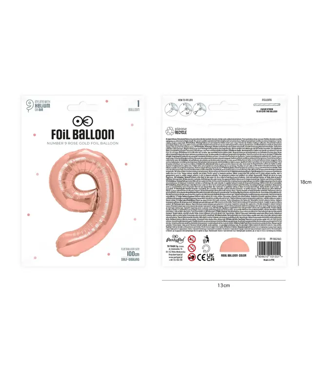Cijferballon 9 Rosé goud | 100cm