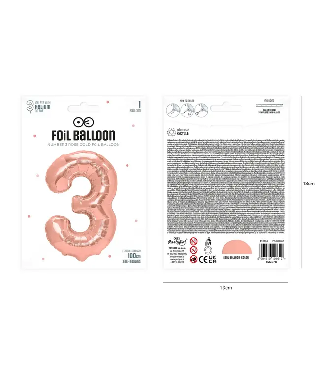 Cijferballon 3 Rosé goud | 100cm