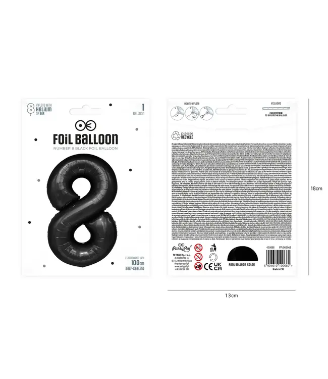 Cijferballon 8 Zwart | 100cm
