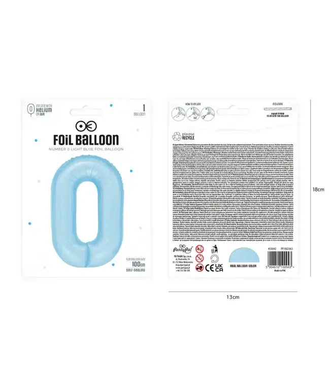 Cijferballon 0 Licht blauw | 100cm