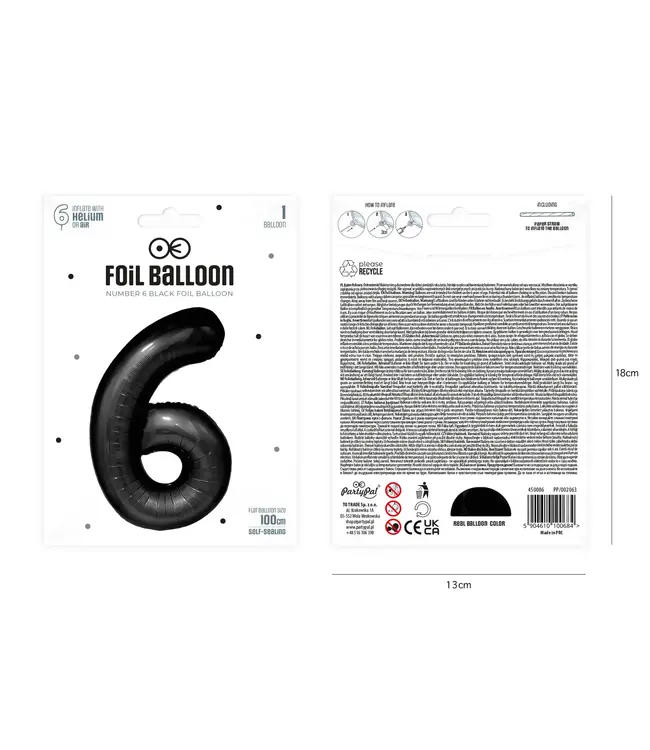 Cijferballon 6 Zwart | 100cm