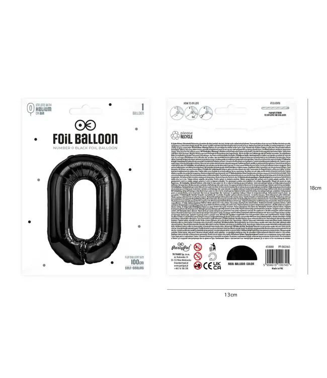 Cijferballon 0 Zwart | 100cm