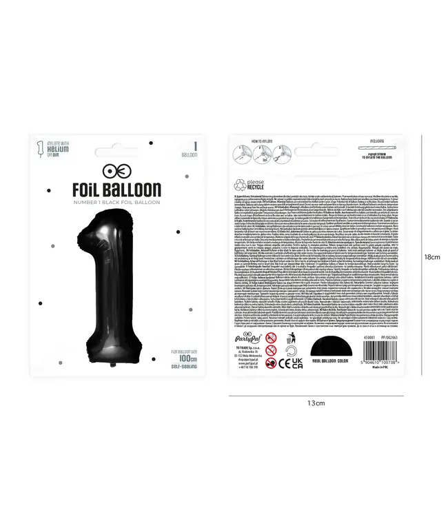 Cijferballon 1 Zwart | 100cm