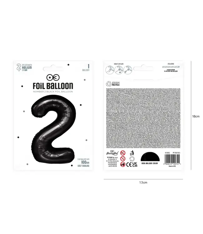 Cijferballon 2 Zwart | 100cm