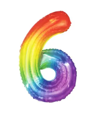 PartyPal Cijferballon 6 Regenboog | 100cm