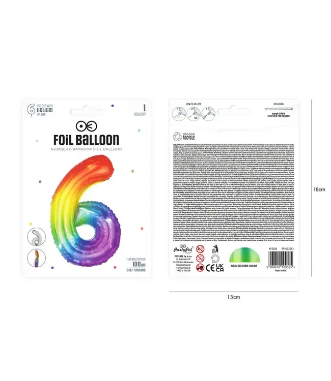 Cijferballon 6 Regenboog | 100cm