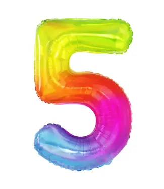 PartyPal Cijferballon 5 Regenboog | 100cm