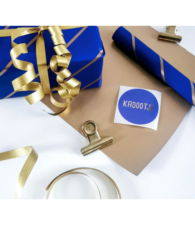 Cadeaupapier streep blauw goud / Goud | 70cm x 2m | Dubbelzijdig