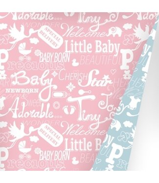 KP Cadeaupapier Baby Roze/Blauw | 70cm x 2m | Dubbelzijdig