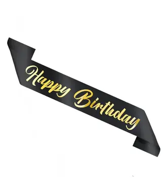 PartyPal Verjaardagssjerp Happy Birthday | Zwart & Goud | 10x160cm