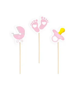 PartyPal Taartoppers Babyshower roze | ca 9,5cm | 6 stuks