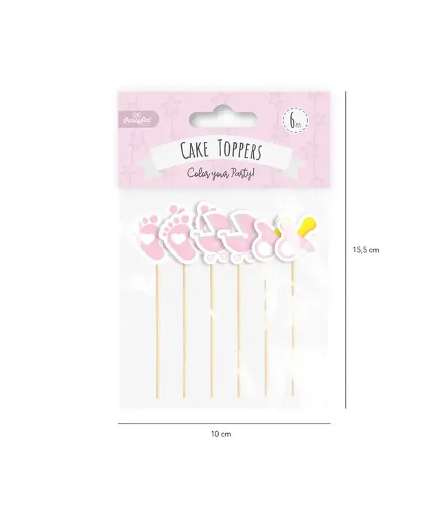 Taartoppers Babyshower roze | ca 9,5cm | 6 stuks