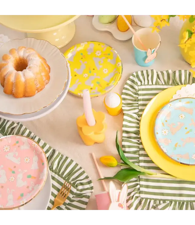 Papieren bordjes Paashaas | geel, blauw en roze | 6 stuks