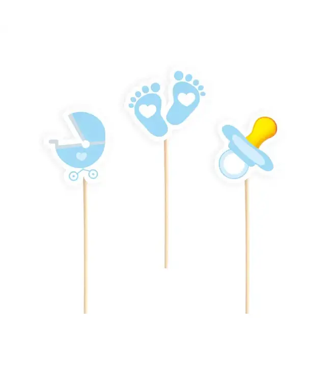 Taarttoppers babyshower blauw | 6 stuks