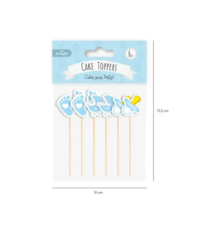 Taarttoppers babyshower blauw | 6 stuks