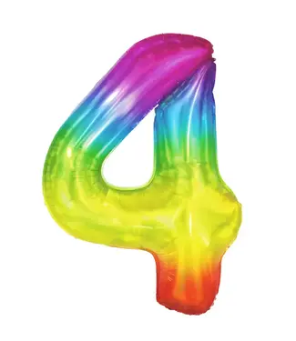 PartyPal Cijferballon 4 Regenboog | 100cm