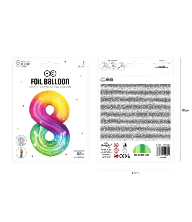 Cijferballon 8 Regenboog | 100cm