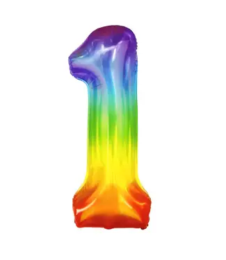 PartyPal Cijferballon 1 Regenboog | 100cm