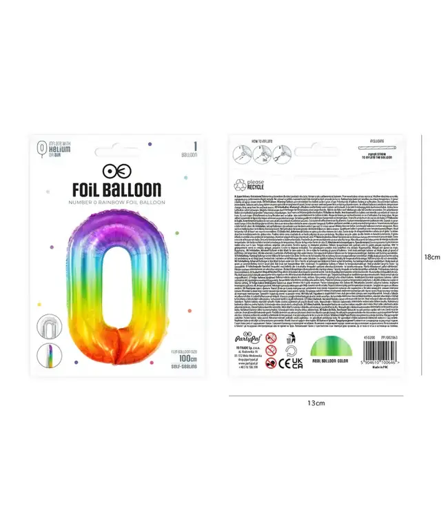 Cijferballon 0 Regenboog | 100cm