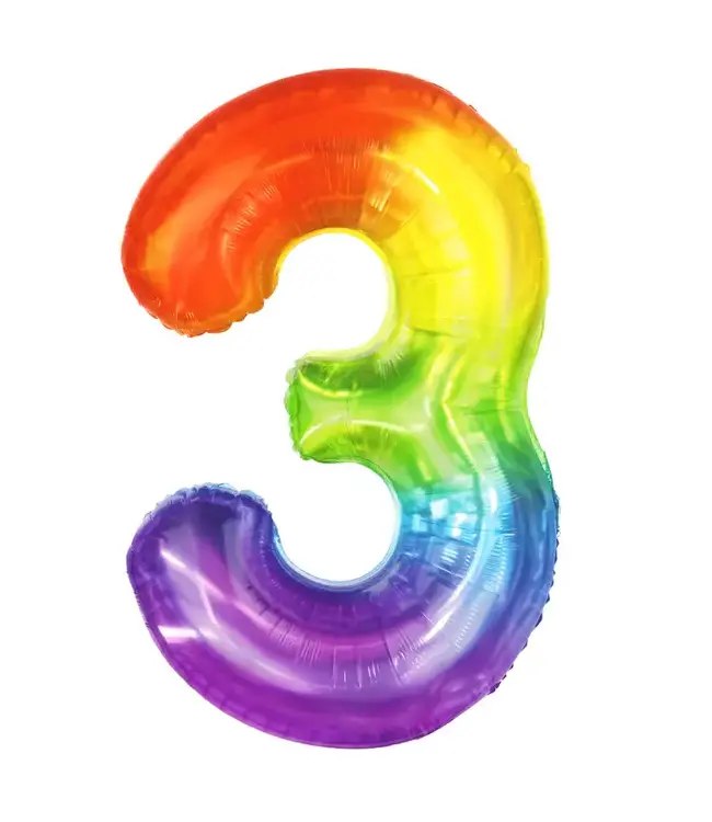 Cijferballon 3 Regenboog | 100cm