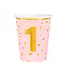 Papieren bekers Roze met sterren 1 jaar | 6 stuks