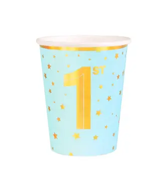 PartyPal Papieren bekers | Blauw sterren 1 jaar | 6 stuks