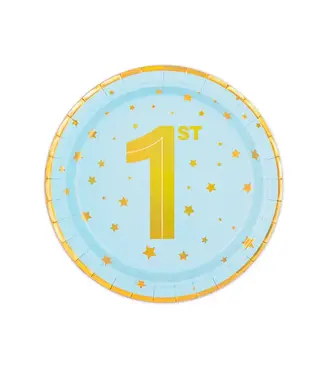 PartyPal Papieren bordjes | Blauw met gouden sterren 1e verjaardag | 6 stuks