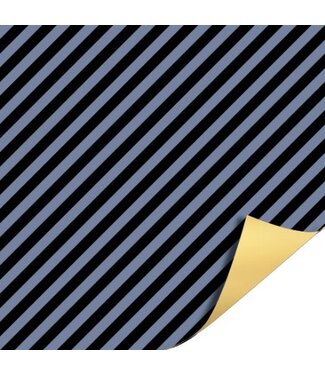 KP Cadeaupapier stripes blauw / Light gold | 70cm x 2m | Dubbelzijdig