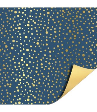 KP Cadeaupapier marineblauw + golden dots / Light gold | 70cm x 2m | Dubbelzijdig