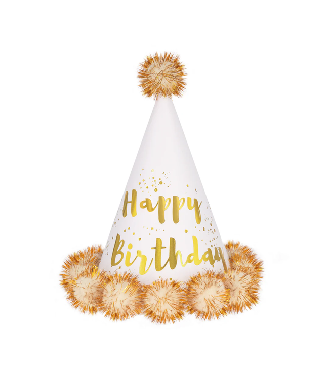 Verjaardagsmuts Happy Birthday | Wit & Goud