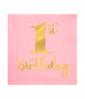 PartyPal Servetten 1st birthday | Roze & Goud | 10 stuks