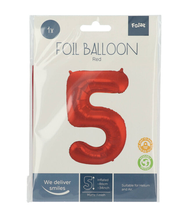 Cijferballon 5 rood | 100 cm