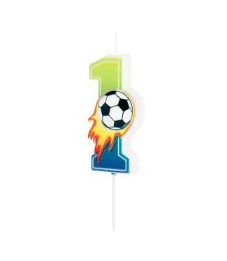 PartyPal Kaars cijfer 1 | Voetbal | 6 cm