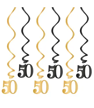PartyPal Swirls 50 jaar | Zwart & Goud | 6 stuks