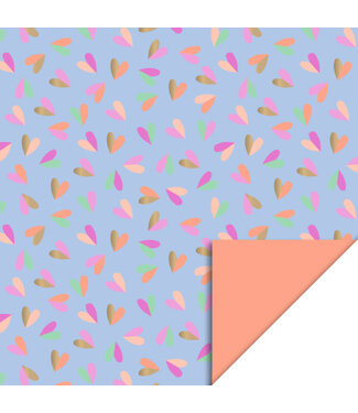 House of Products Cadeaupapier Hearts Duo Gold Blue - Salmon | 70 x 300 cm